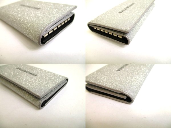 Photo7: BALENCIAGA Gray Glitter Leather Silver H/W 6 Pics Key Chain #a936