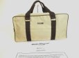 Photo1: Salvatore Ferragamo Logo Plate Beige Canvas Boston bag Travel bag #a937 (1)