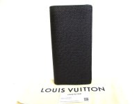 LOUIS VUITTON Black Taiga Leather Long Wallet Portefeuille Brazza #a939