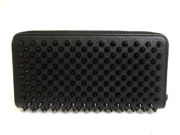 Photo2: Christian Louboutin Panettone Black Leather Spikes Round Zip Wallet #a942