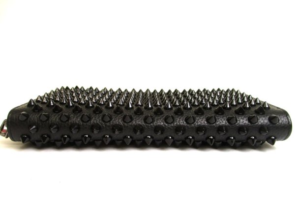 Photo5: Christian Louboutin Panettone Black Leather Spikes Round Zip Wallet #a942