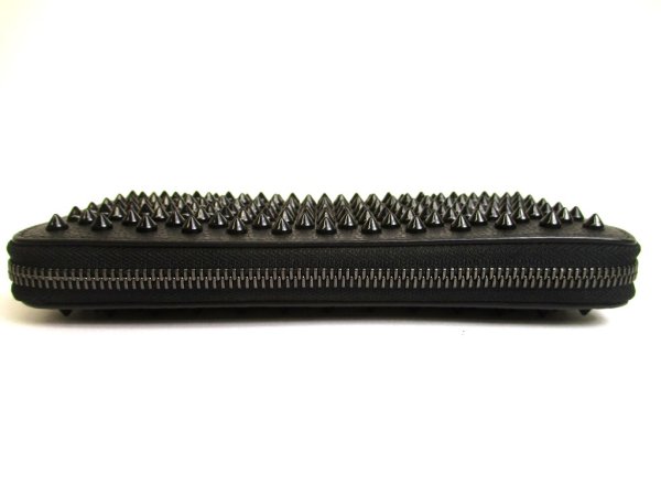 Photo6: Christian Louboutin Panettone Black Leather Spikes Round Zip Wallet #a942