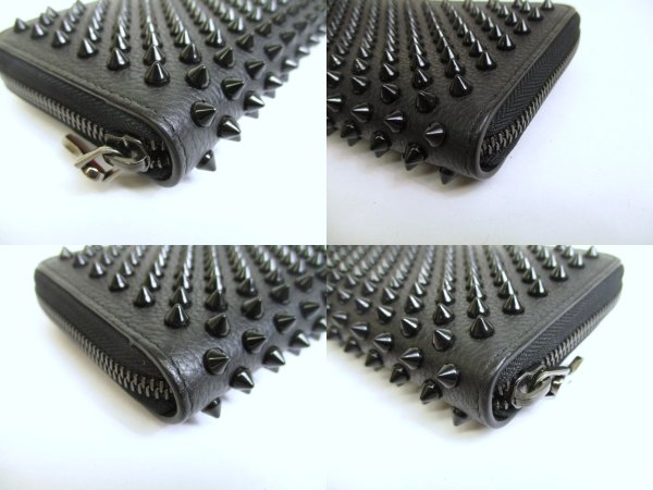 Photo7: Christian Louboutin Panettone Black Leather Spikes Round Zip Wallet #a942