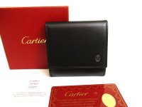 Cartier Pasha de Cartier Black Leather Silver H/W Coin Purse #a948