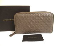BOTTEGA VENETA Intrecciato Beige brown Leather Round Zip Wallet Purse #a950