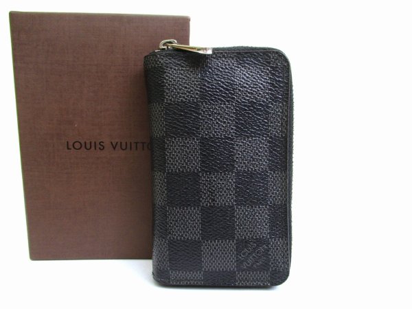 Photo1: LOUIS VUITTON Damier Graphite Leather Zippey Coin Purse #a951