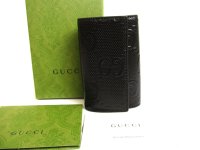 GUCCI GG embossed Black Leather 6 Pics Key Chain #a952