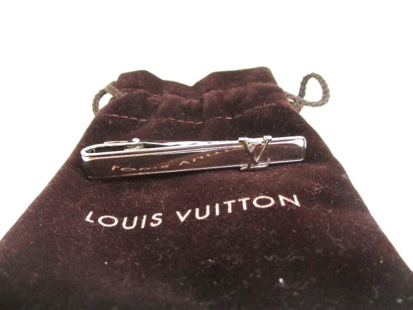 Photo1: LOUIS VUITTON Silver Steel LV Motif Necktie Pin Tie Clip #a955