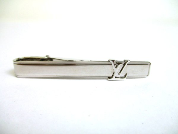 Photo11: LOUIS VUITTON Silver Steel LV Motif Necktie Pin Tie Clip #a955