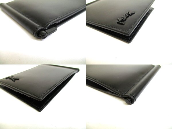 Photo7: Saint Laurent YSL Black Leather Gold H/W Bifold Bill Wallet #a956