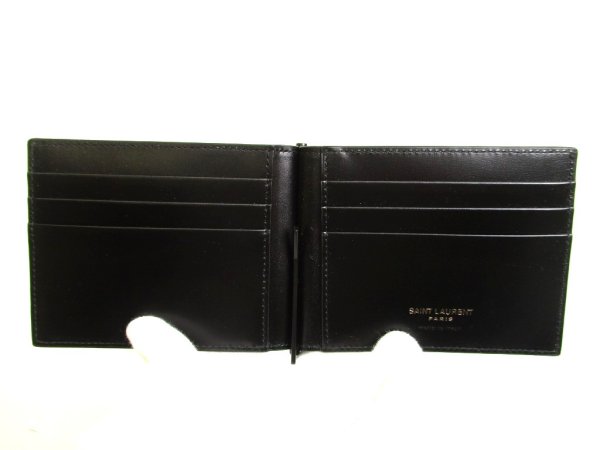 Photo8: Saint Laurent YSL Black Leather Gold H/W Bifold Bill Wallet #a956
