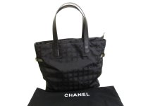 CHANEL New Travel Black Nylon Leather Tote Bag Hand Bag Shoppers Bag #a958