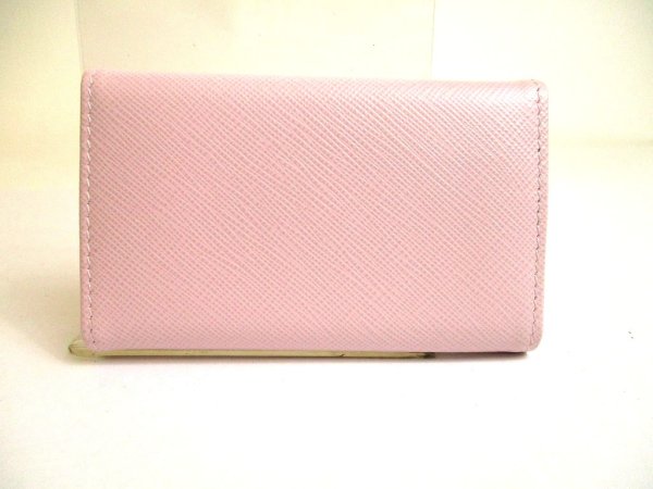 Photo2: PRADA Light Pink Saffiano Metal Leather 4 Pics Key Chain #a959