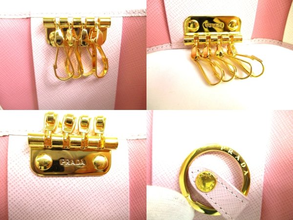 Photo9: PRADA Light Pink Saffiano Metal Leather 4 Pics Key Chain #a959