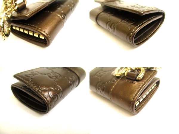 Photo7: GUCCI GG Dark Brown Leather Heart Motif 6 Pics Key Chain #a961