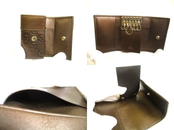 Photo8: GUCCI GG Dark Brown Leather Heart Motif 6 Pics Key Chain #a961