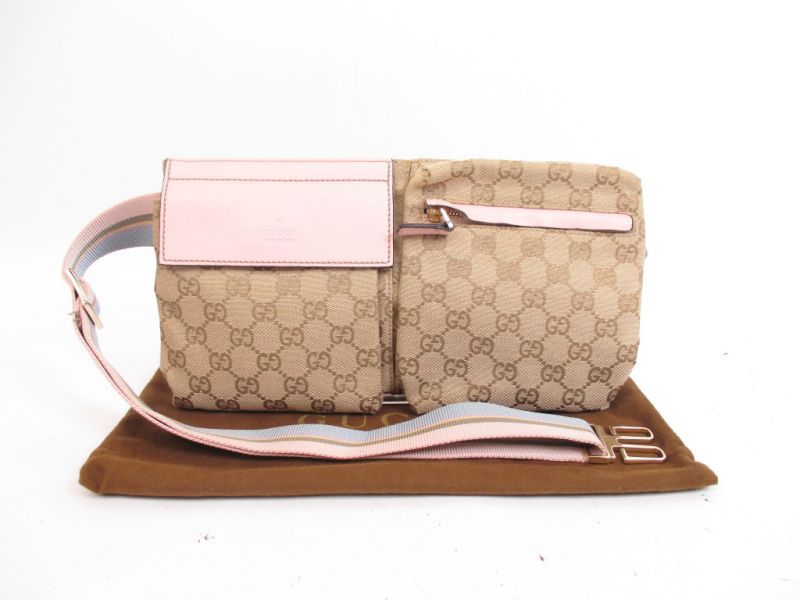 GUCCI GG Canvas Brown&Pink Fanny&Waist Packs Belt Bag Purse #4105 - Authentic Brand Shop TOKYO&#39;s