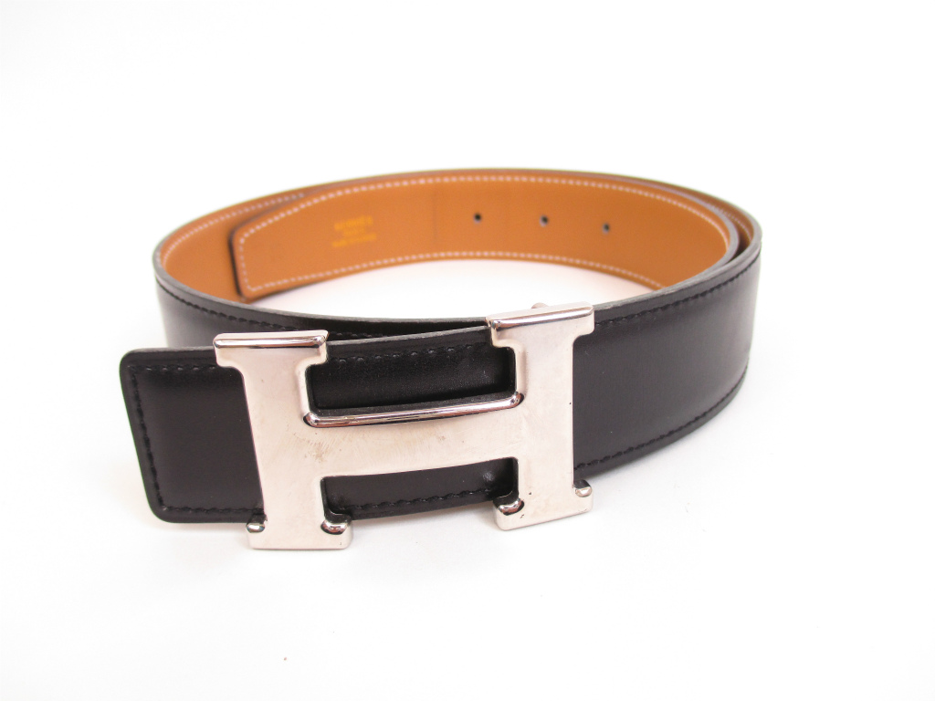HERMES Belt Constance Silver H Buckle Black Brown Leather Size 70 #4111 ...