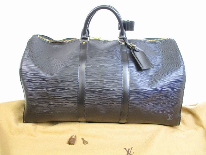 LOUIS VUITTON Epi Leather Black Duffle&Gym Bag Hand Bag Keepall 50 ...
