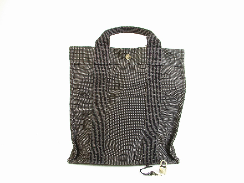 HERMES Canvas Her Line Grays Backpack Bag MM w/Lock and Keys #5947 ...