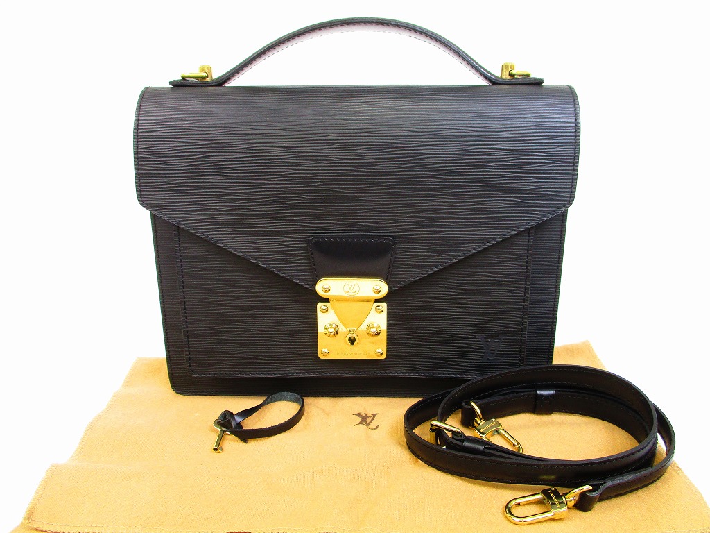 LOUIS VUITTON Epi Leather Black Hand Bag Purse Monceau w/Strap #6022 - Authentic Brand Shop TOKYO&#39;s