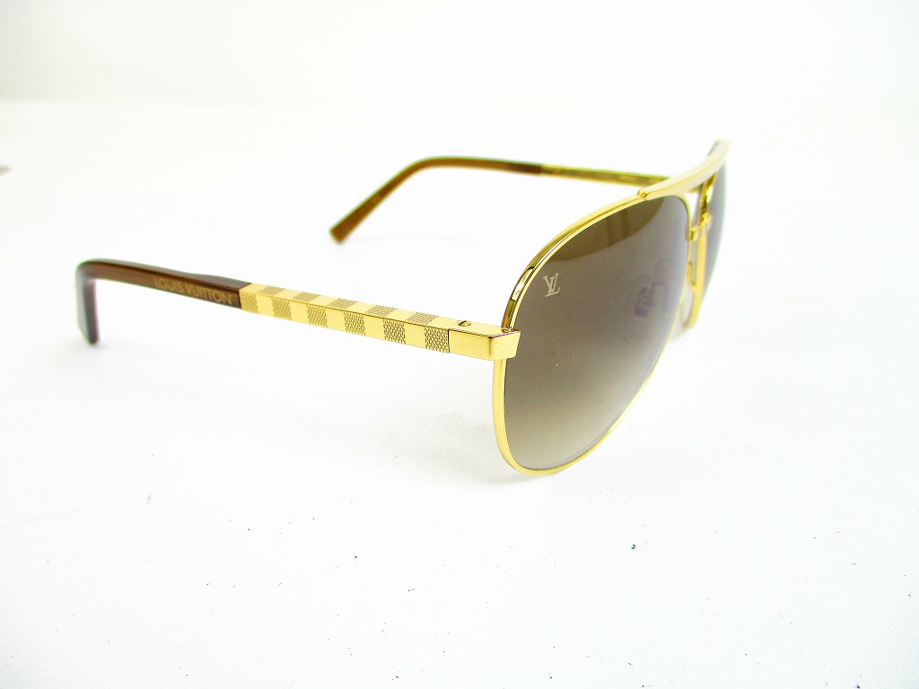 LOUIS VUITTON Metal Gold&Brown Sunglasses Eye Wear Attitude Pilot #6683 - Authentic Brand Shop ...