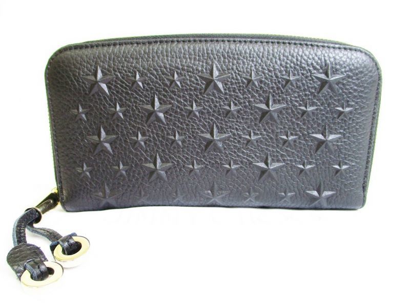 Jimmy Choo Black Embossed Stars Leather Zip Around Wallet Purse #7410 ...