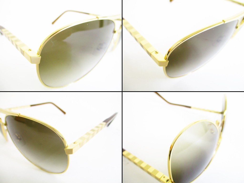 LOUIS VUITTON Gold Metal Brown Lens Sunglasses Eye Wear Pilot Attitude #7480 - Authentic Brand ...
