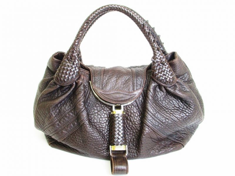 FENDI Braided Handle Brown Leather Zucca Spy Bag Hand Bag Purse #7558 ...