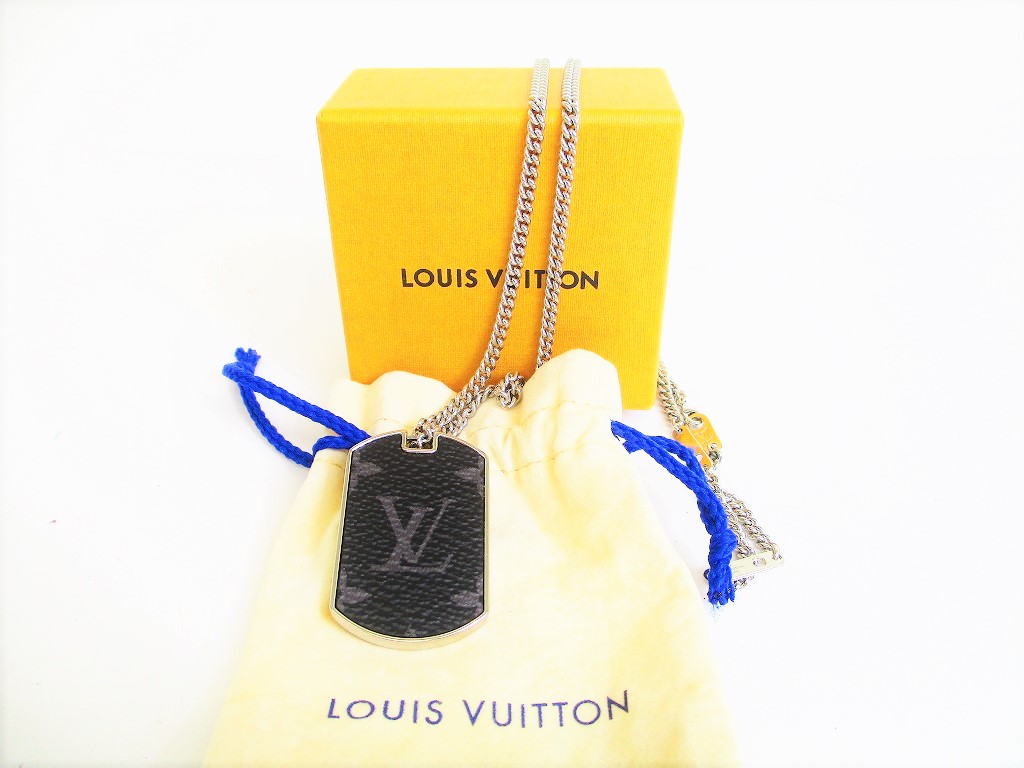 LOUIS VUITTON Monogram Eclipse Stainless Steel Chain Necklace #7638 - Authentic Brand Shop TOKYO&#39;s