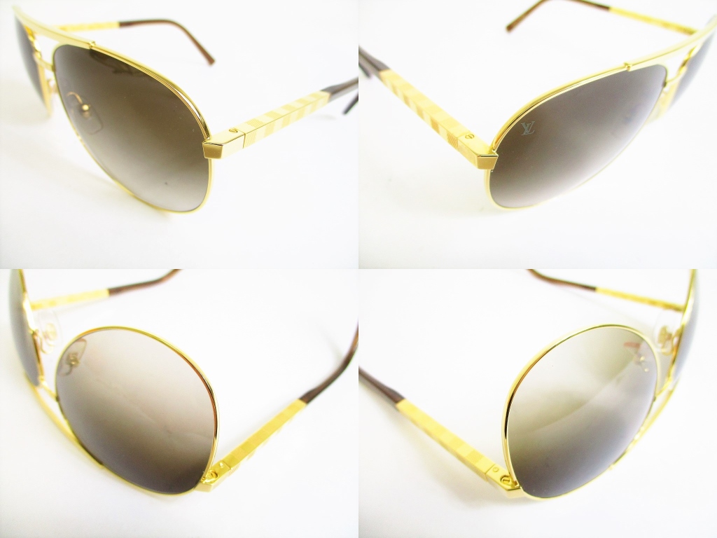 LOUIS VUITTON Gold Metal Brown Sunglasses Eye Wear Pilot Attitude #7677 - Authentic Brand Shop ...