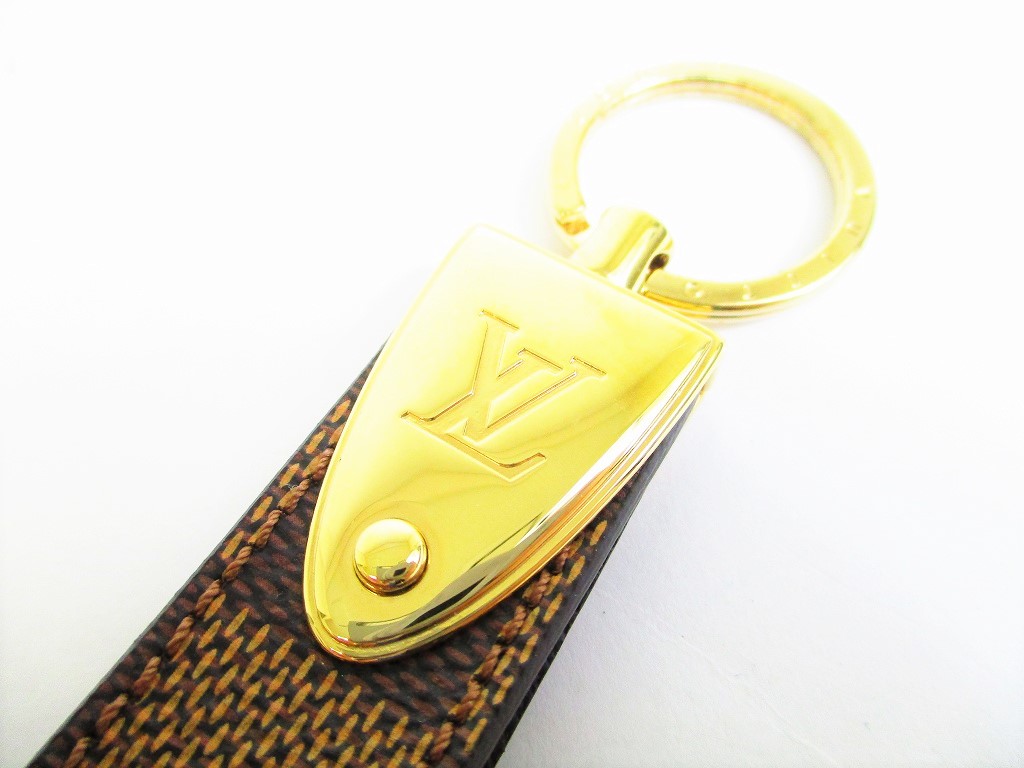 Auth LOUIS VUITTON Damier Brown Gold Plated Key Holder Key Ring Dragonne #7699 | eBay