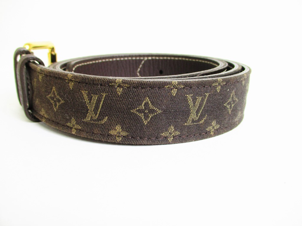 LOUIS VUITTON Monogram Mini Brown Canvas Brown Leather Belt #7926 ...