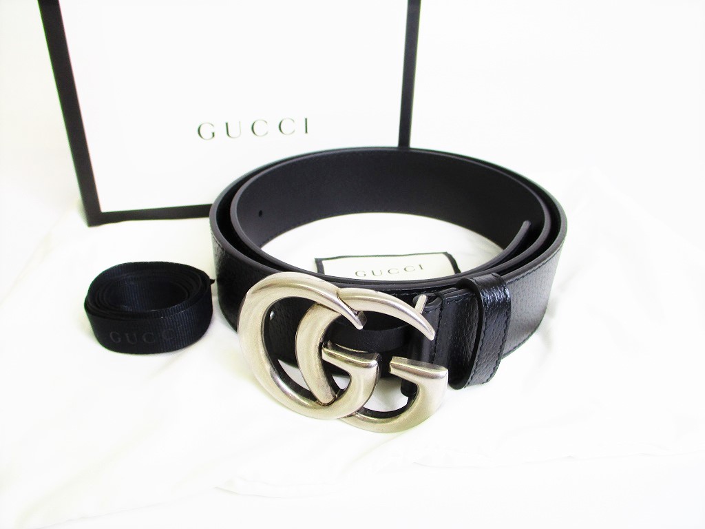 GUCCI GG Marmont Silver Buckle Black Leather Belt Waist Size 85-95 #8017 - Authentic Brand Shop ...
