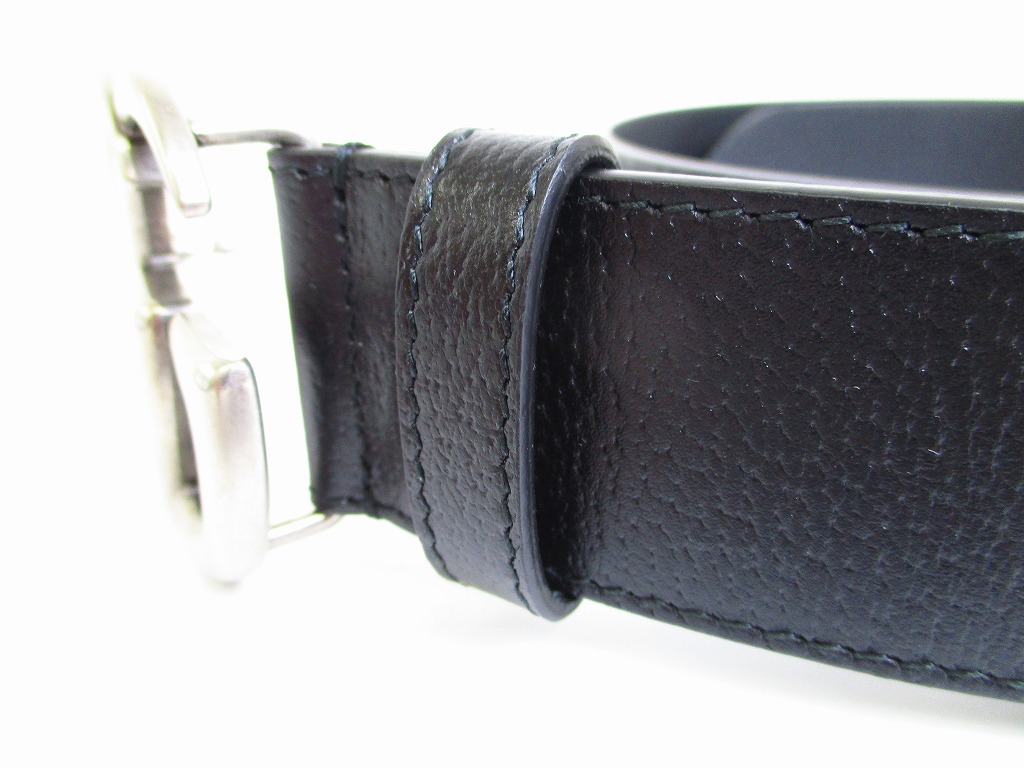 GUCCI GG Marmont Silver Buckle Black Leather Belt Waist Size 85-95 #8017 - Authentic Brand Shop ...