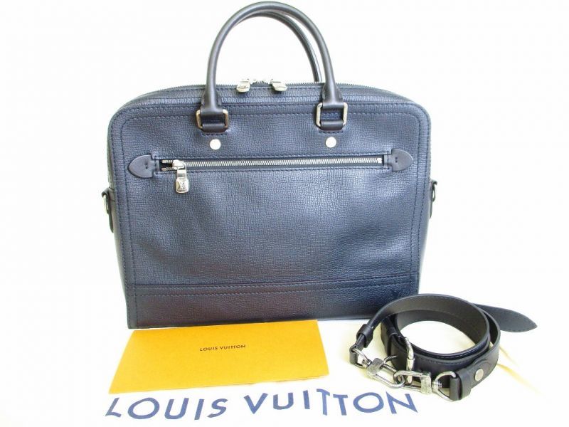 LOUIS VUITTON Utah Navy Blue Leather Business Bag Briefcase w/Strap Canyon #8025 - Authentic ...