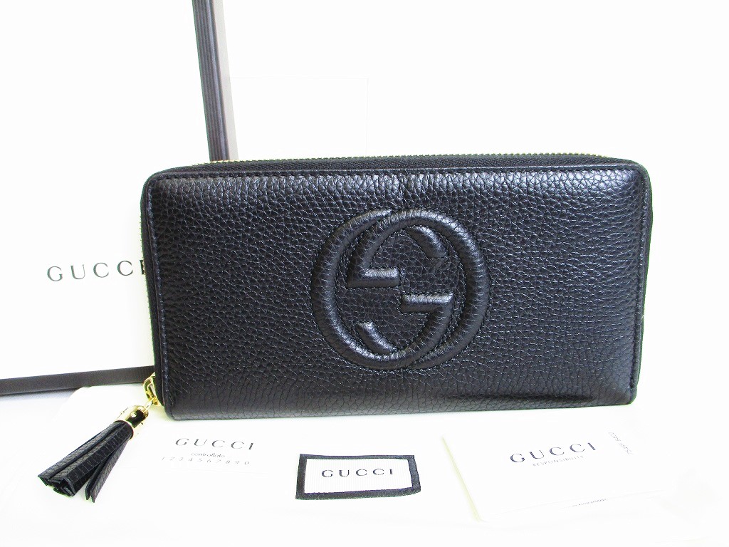 GUCCI Interlocking G Black Leather Round Zip Long Wallet #8110 ...
