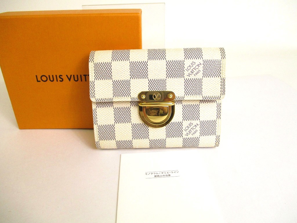 LOUIS VUITTON Damier Azur Leather Trifold Wallet Portefeuille Koala #9849