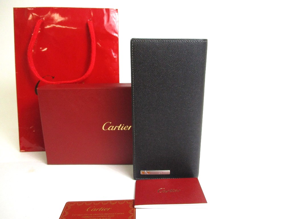 Cartier Santos de Cartier Black Leather Bifold Long Wallet #a459