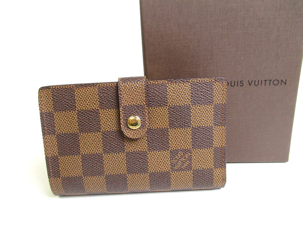 LOUIS VUITTON Damier Brown Leather Bifold Wallet Viennois #a460