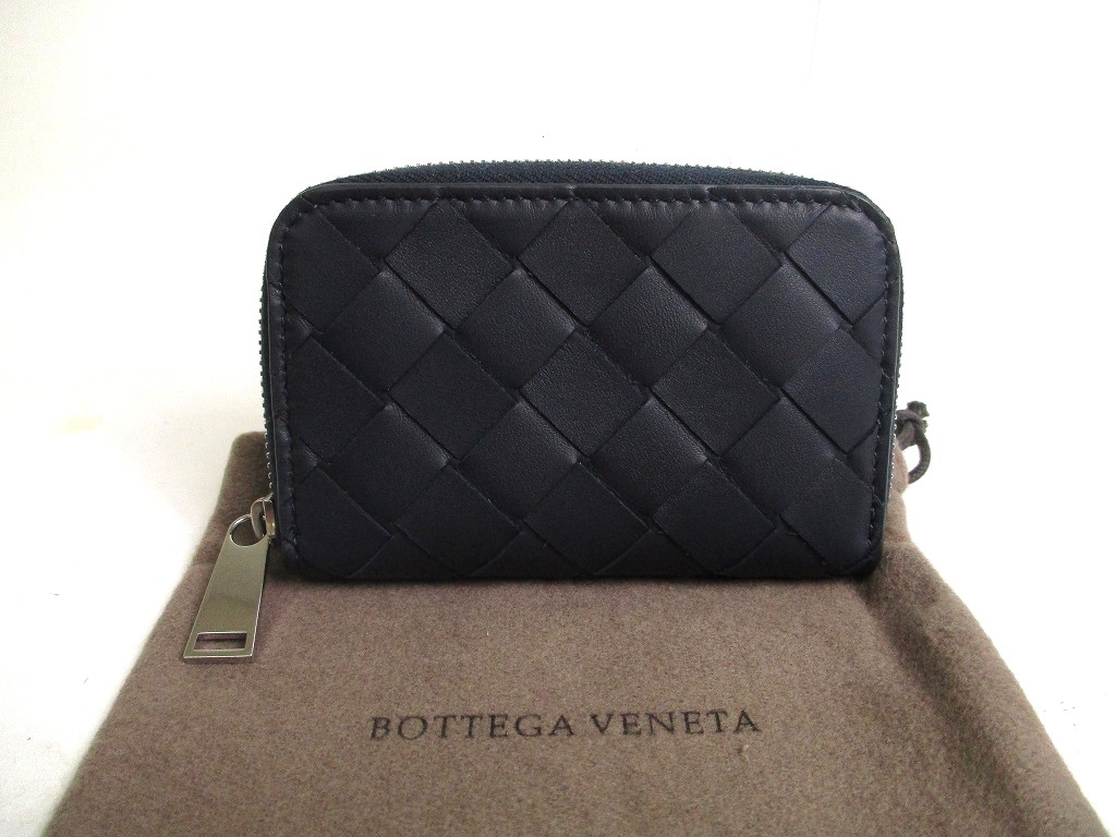 BOTTEGA VENETA Intrecciato Black Leather Zipped Card Case Coin Purse #a462