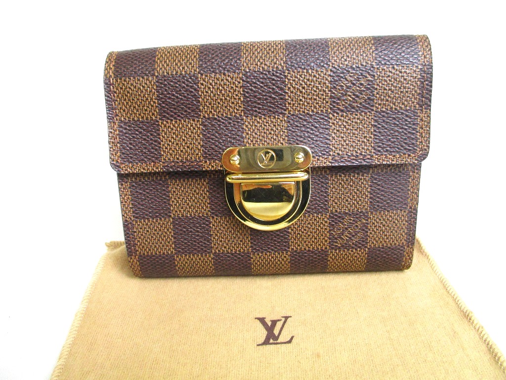 LOUIS VUITTON Damier Brown Leather Trifold Wallet Koala #a468