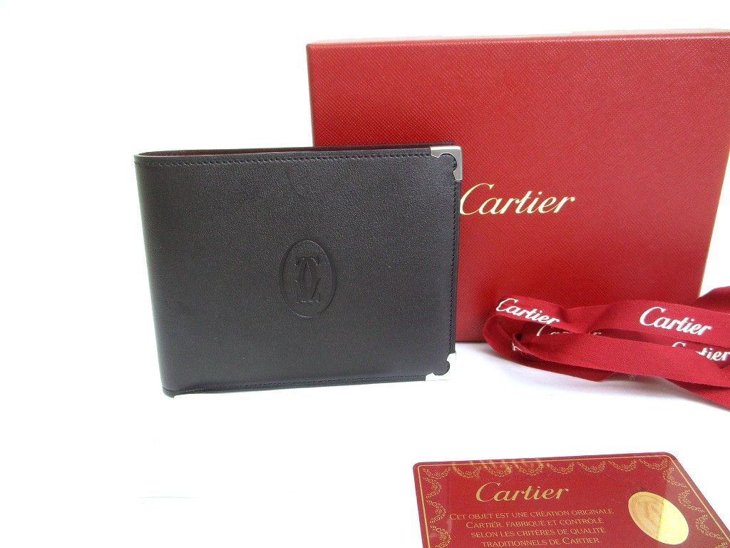 Cartier Must de Cartier Black Leather Bifold Wallet Purse #a699