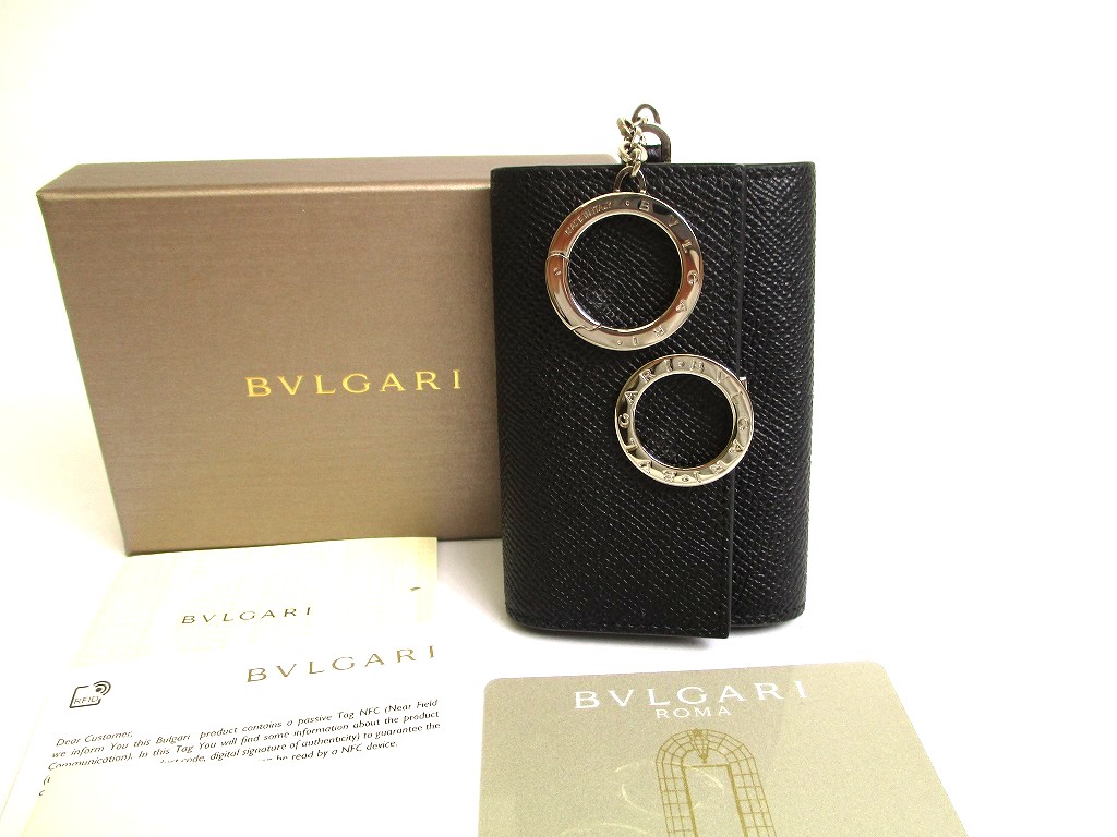 BVLGARI Black Leather BVLGARIBVLGARI 6 Pics Key Chain #a730