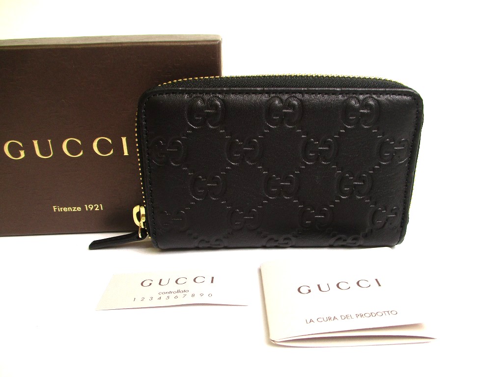 GUCCI Guccissima Black Leather Round Zip Coin Purse #a750