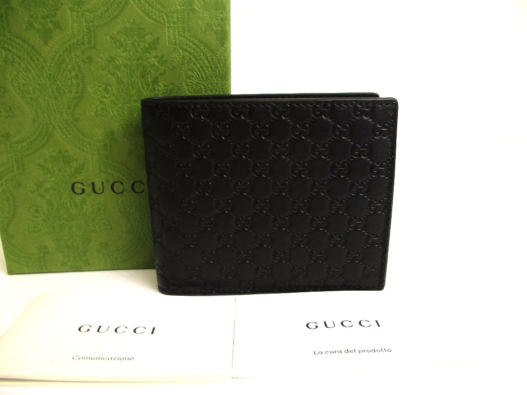 GUCCI GG Guccissima Black Signature Leather Bifold Wallet #a836