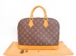 Photo1: LOUIS VUITTON Monogram Leather Brown Hand Bag Purse Alma #4053