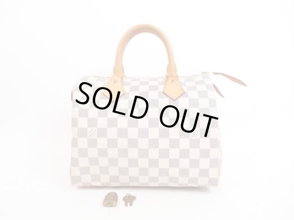 Photo1: LOUIS VUITTON Damier Azur Leather White Hand Bag Purse Speedy25 #4055