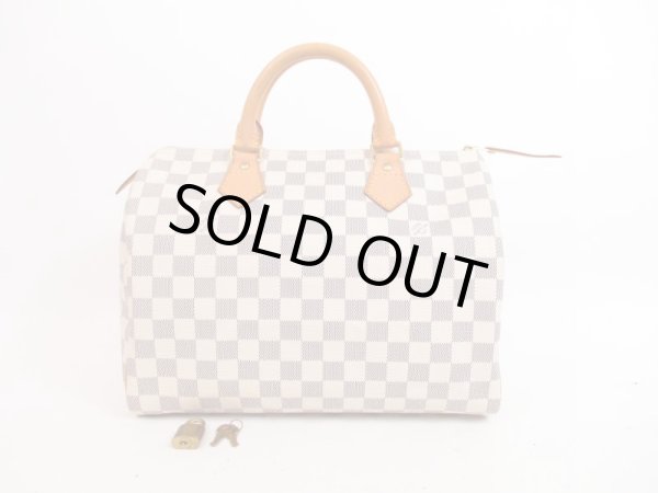 Photo1: LOUIS VUITTON Damier Azur Leather White Hand Bag Purse Speedy30 #4085