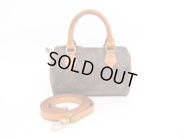 Photo1: LOUIS VUITTON Monogram Leather Brown Hand Bag Mini Speedy w/Strap #4268